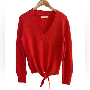 Anthropologie Bright Red V-Neck Sweater Tie front Size Medium